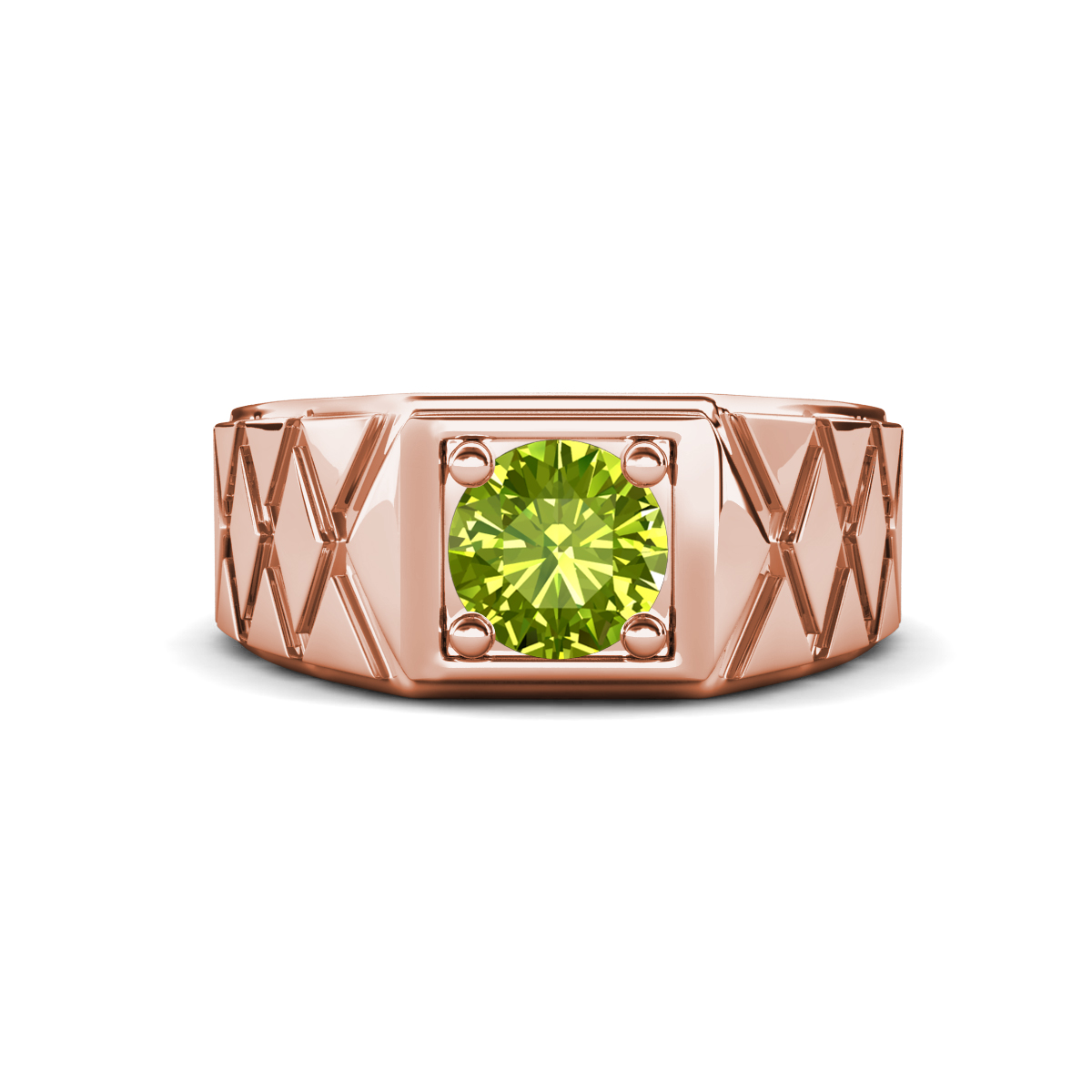 Jabari 1.10 ct Peridot (6.50 mm) Criss Cross Design Shank Solitaire Men Band (9.5 mm) 